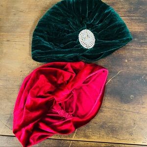 Lot of 2 Vintage Inspired Turban Hats with Brooch